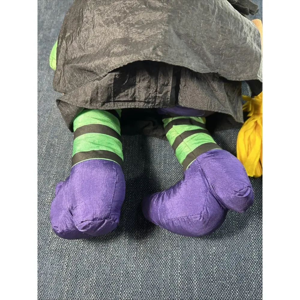 Vintage Parachute Nylon Witch Stuffed Plush Halloween Decor 20" 1993 w Broom - Picture 8 of 13